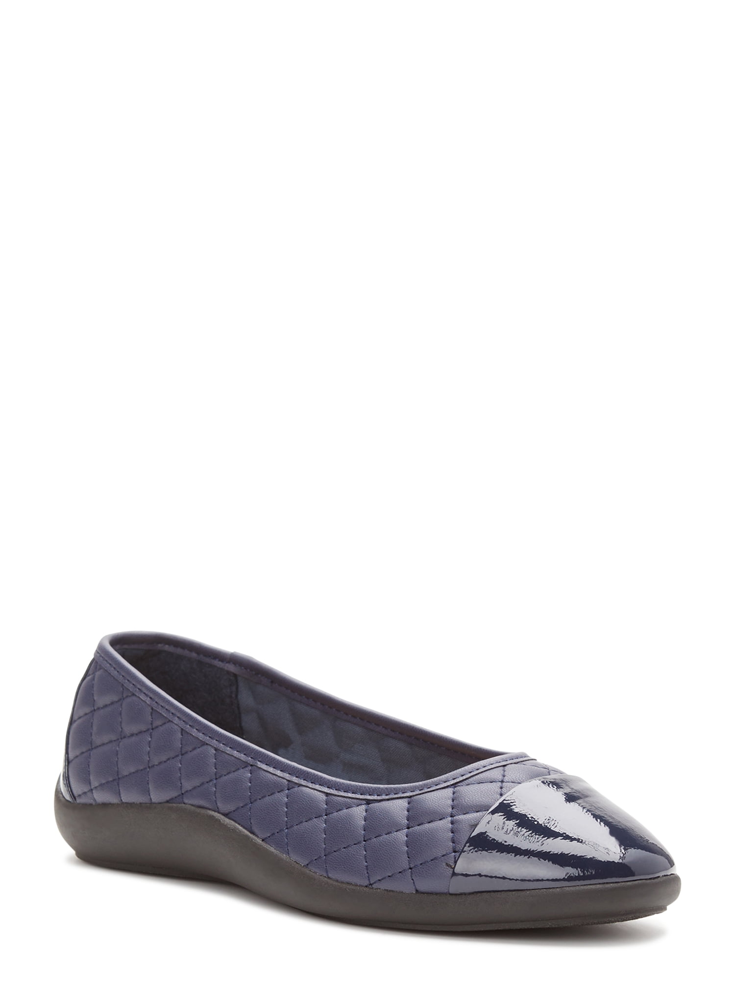 Time and Tru Women's Cap Toe Quilted Ballet Flats, Wide Width Available, Size: 7, Blue