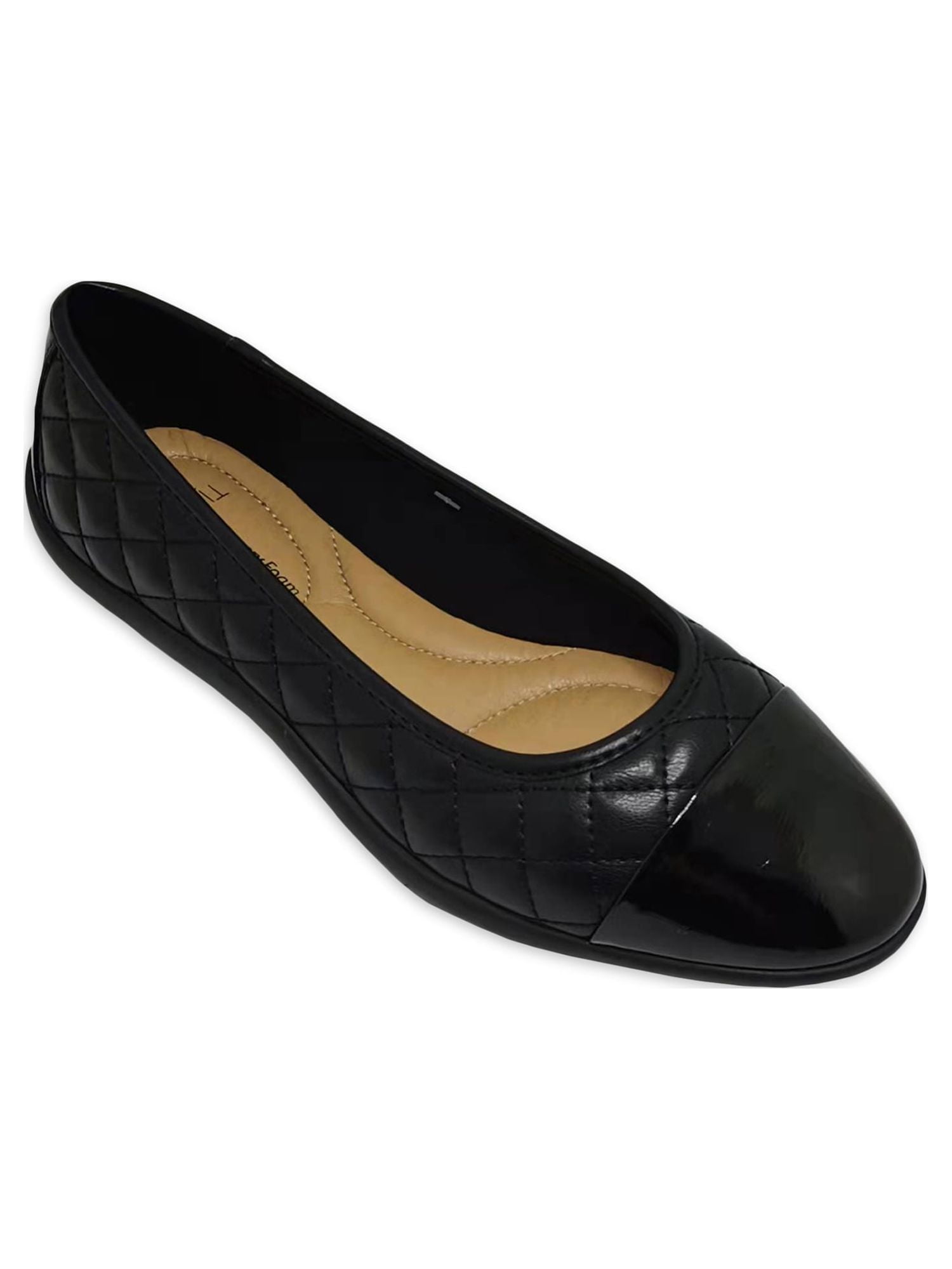 Time and Tru Women's Cap Toe Quilted Ballet Flats, Wide Width Available 