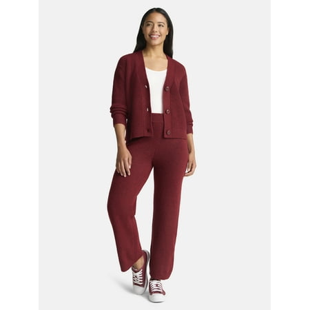 Time and Tru Women's and Women's Plus Cardigan and Pants Sweater Set, 2-Piece, Sizes XS-4X