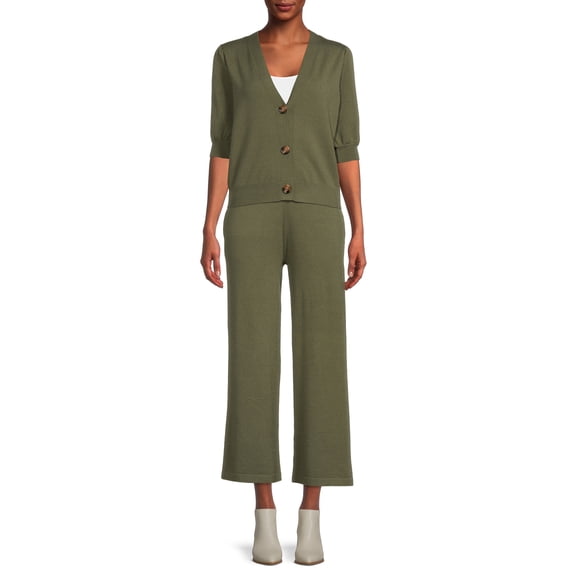 Time and Tru Women's Cardigan Sweater and Pants Set, 2-Piece