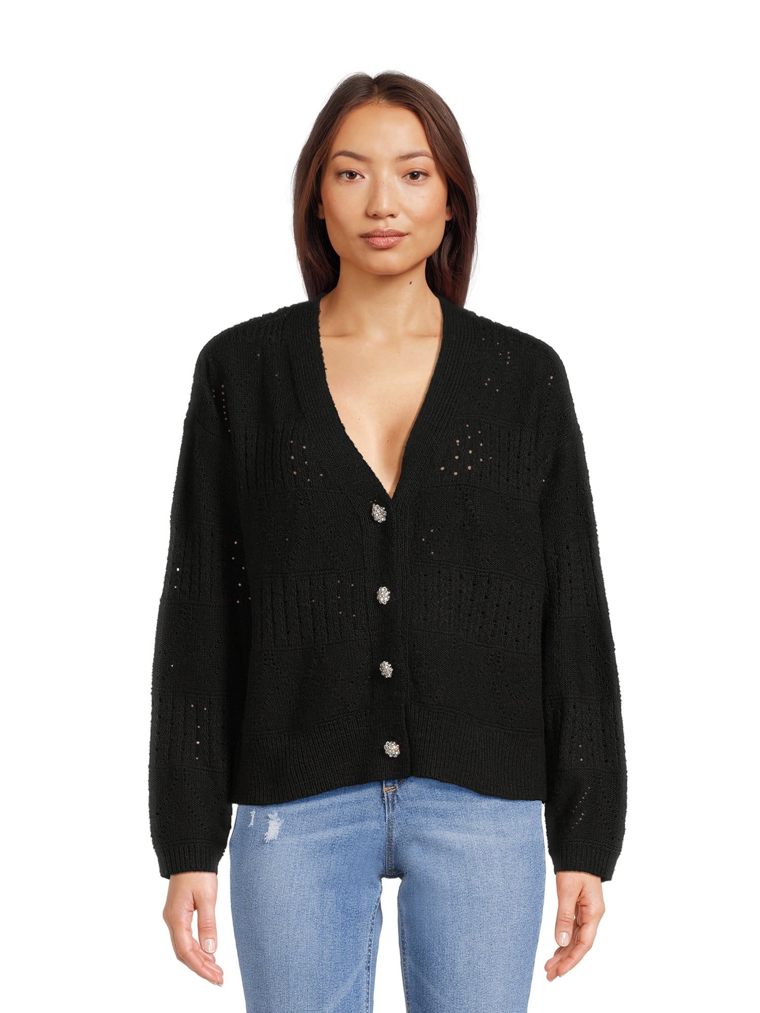 Time and Tru Women's Cardigan Sweater with Jewel-Like Buttons ...