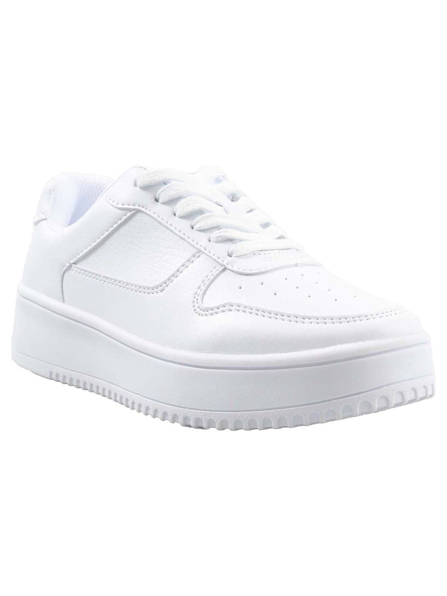 Time and Tru Women's Casual & Dress Shoes Lace-up Platform Sneakers, Wide Width, White, Size 8