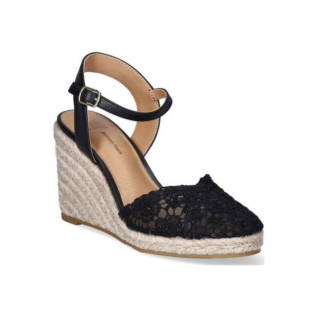Time and Tru Women's Casual Eyelet Espadrille Wedges with Ankle Strap