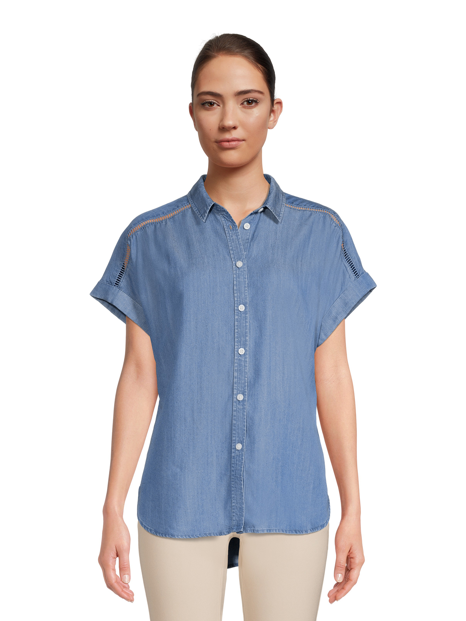 Time and Tru Women’s Chambray Camp Shirt - image 1 of 1