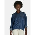 thumbnail image 1 of Time and Tru Women's Chambray Drawstring Blouse, Sizes XS-XXXL, 1 of 7