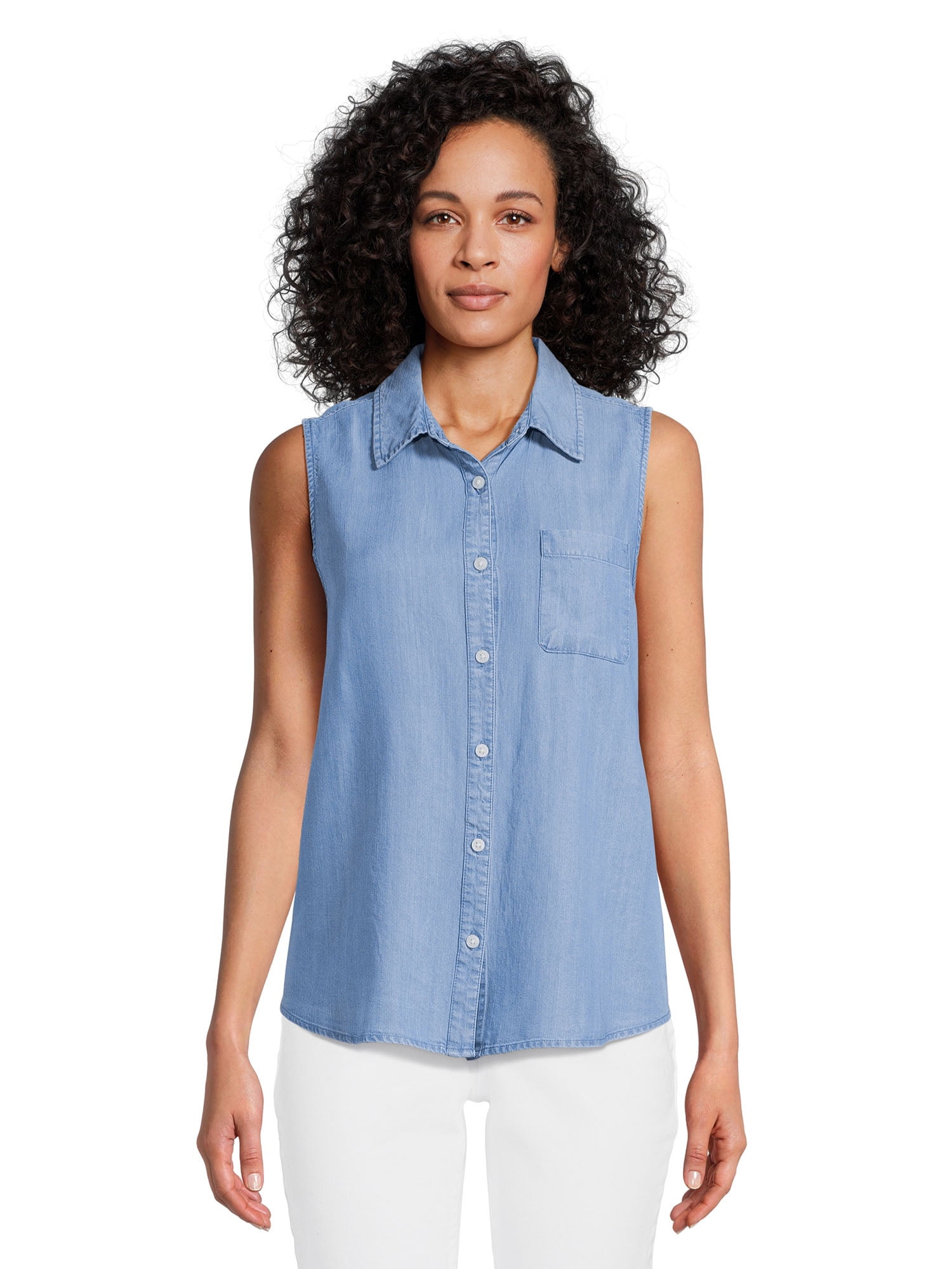 Time and Tru Women’s Chambray Sleeveless Shirt, Sizes XS-XXXL - Walmart.com