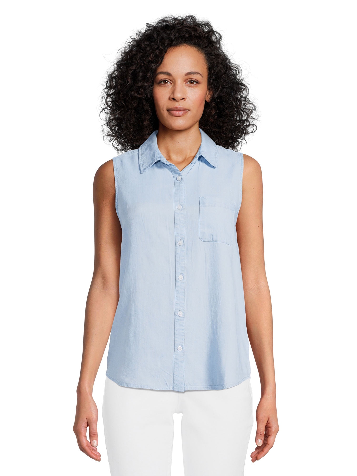 Time and Tru Women’s Chambray Sleeveless Shirt, Sizes XS-XXXL - Walmart.com