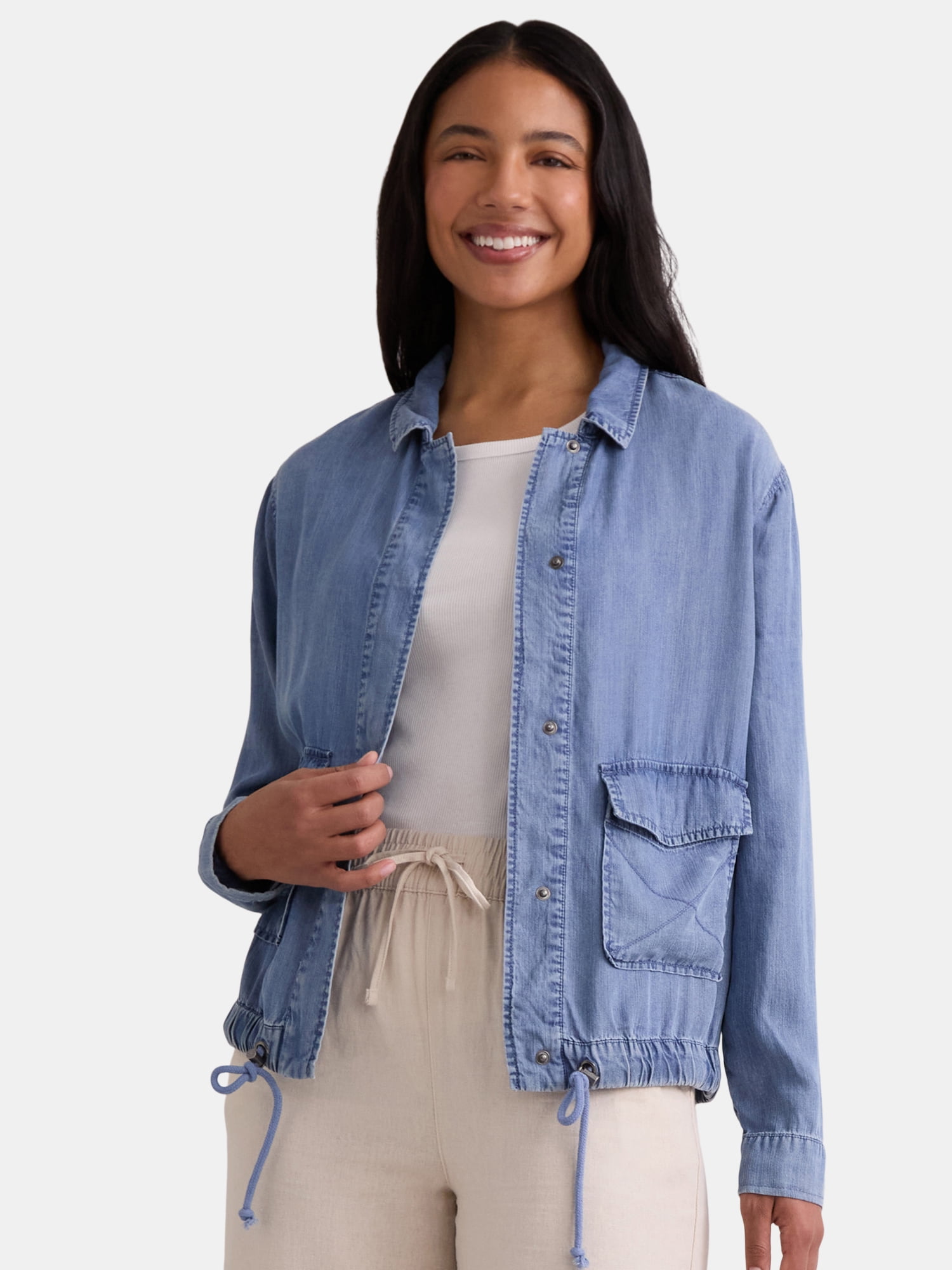 Time and Tru Women's Chambray Utility Jacket, Sizes XS-XXXL