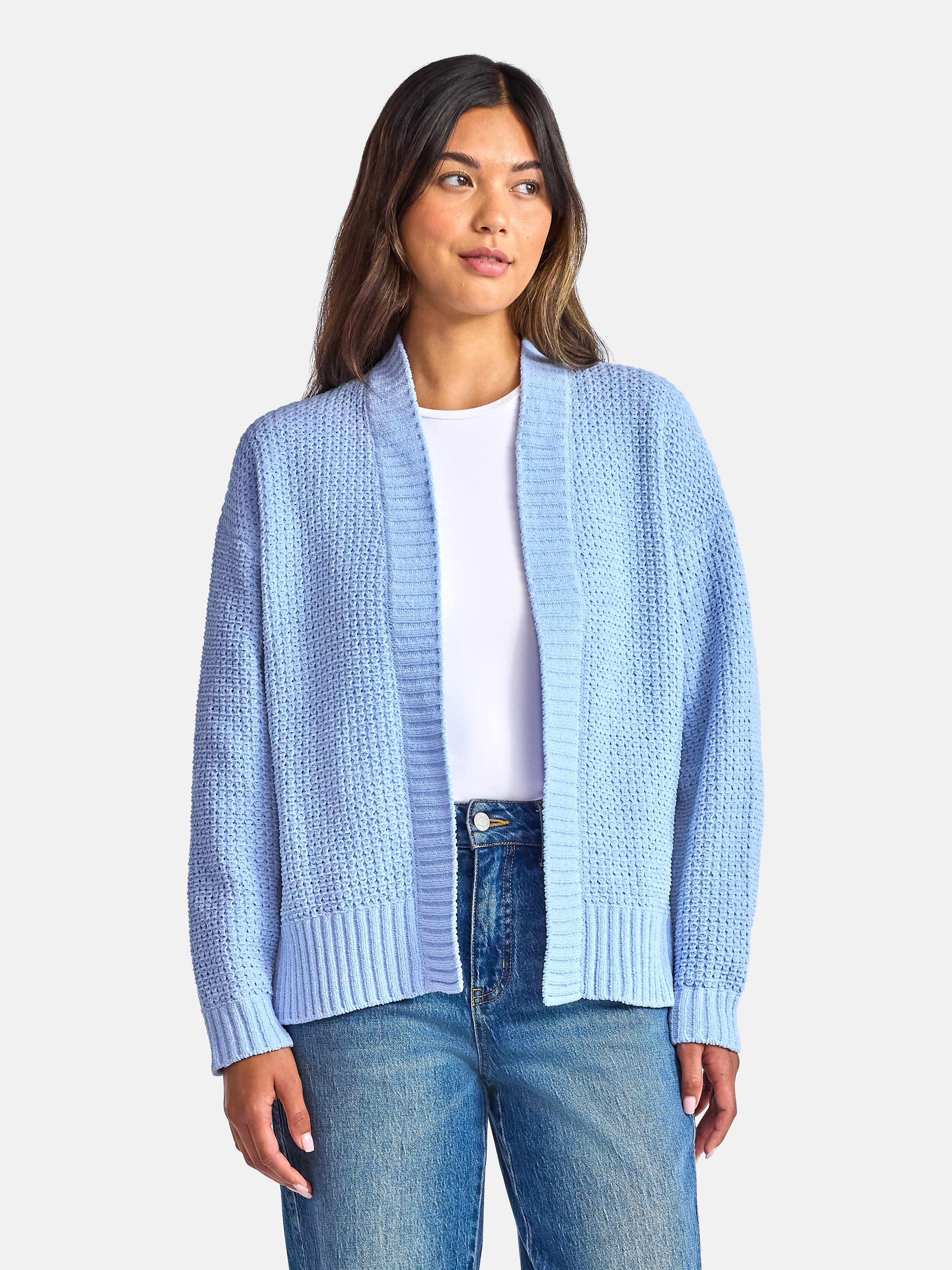 Time and Tru Women's Chenille Cardigan Sweater, Midweight, Sizes XS-XXXL