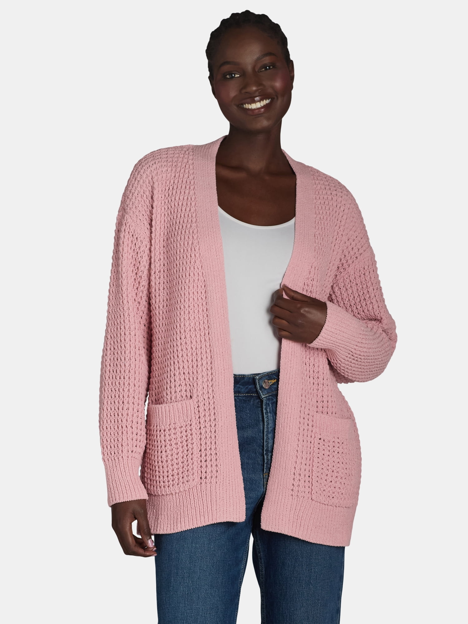 Time and Tru Women's Chenille Cardigan Sweater, Midweight