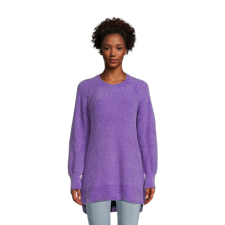 Time and Tru Women's Chenille Crew Neck Tunic Sweater, Midweight