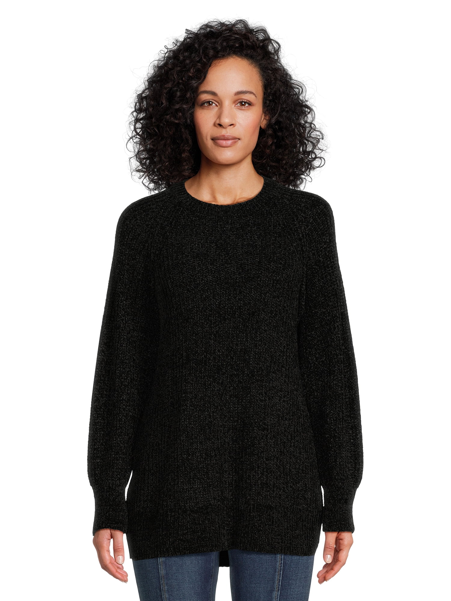 Time and Tru Women's Chenille Crew Neck Tunic Sweater, Midweight, Sizes ...