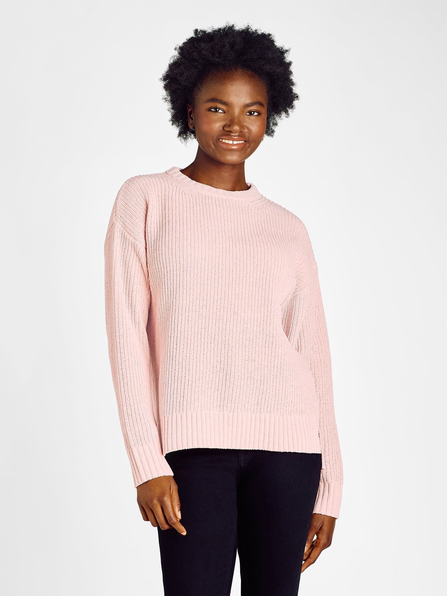 Time and Tru Women's Chenille Sweater with Long Sleeves, Midweight, Sizes XS-XXXL