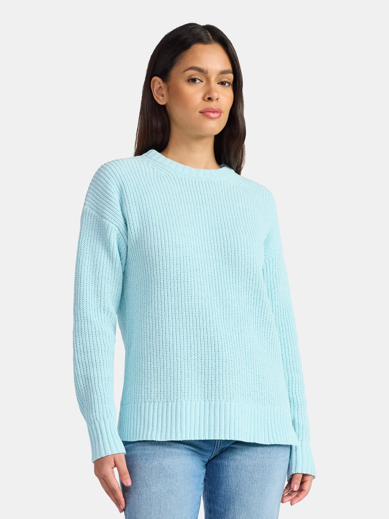 Time and Tru Women's Chenille Sweater with Long Sleeves, Midweight, Sizes XS-XXXL