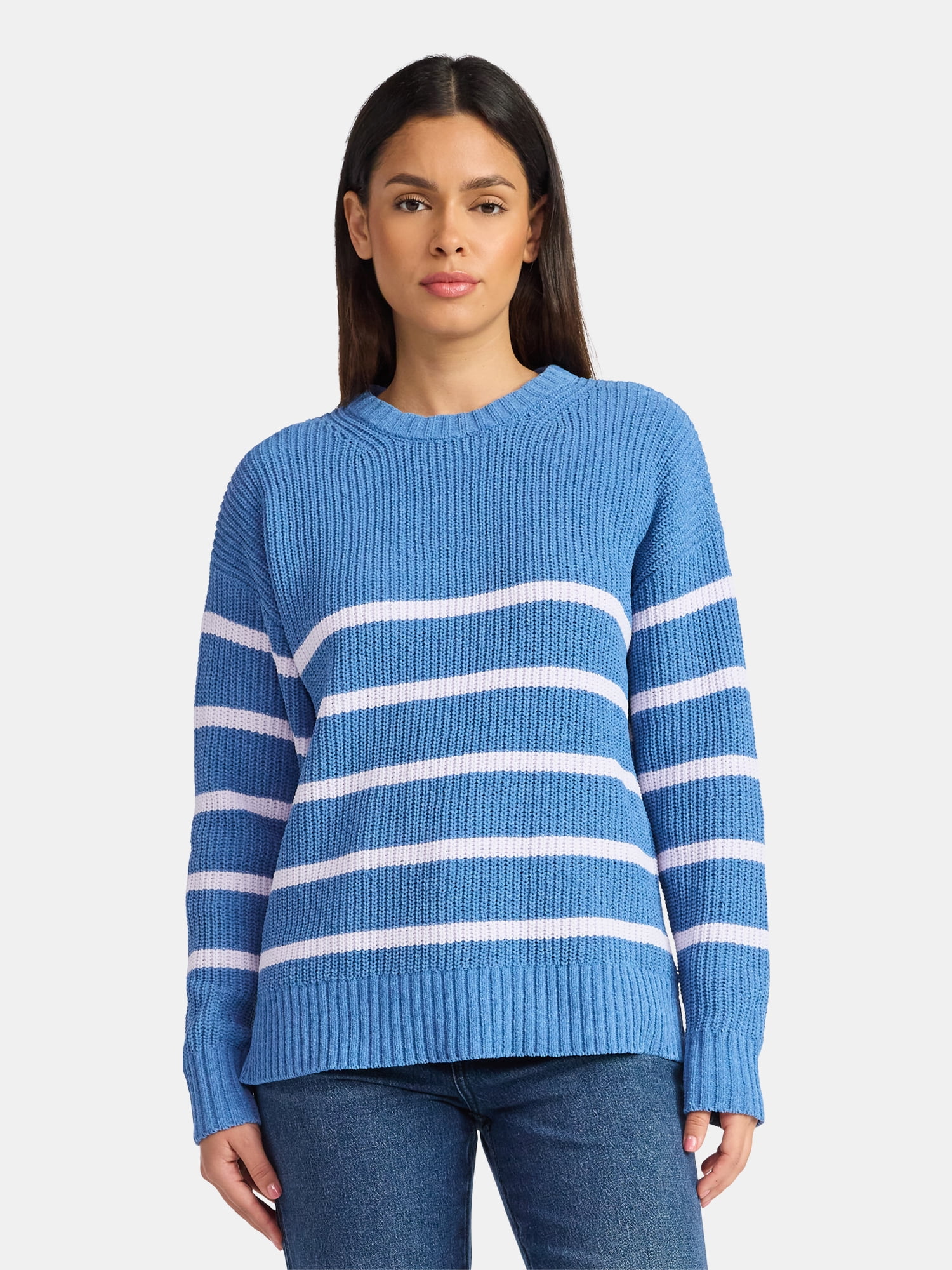 Time and Tru Women's Chenille Sweater with Long Sleeves, Midweight, Sizes XS-XXXL