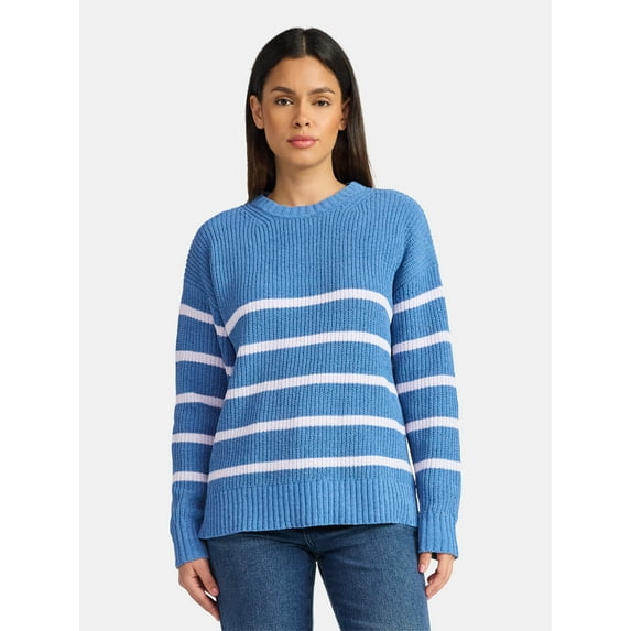 Time and Tru Women's Chenille Sweater with Long Sleeves, Midweight, Sizes XS-XXXL
