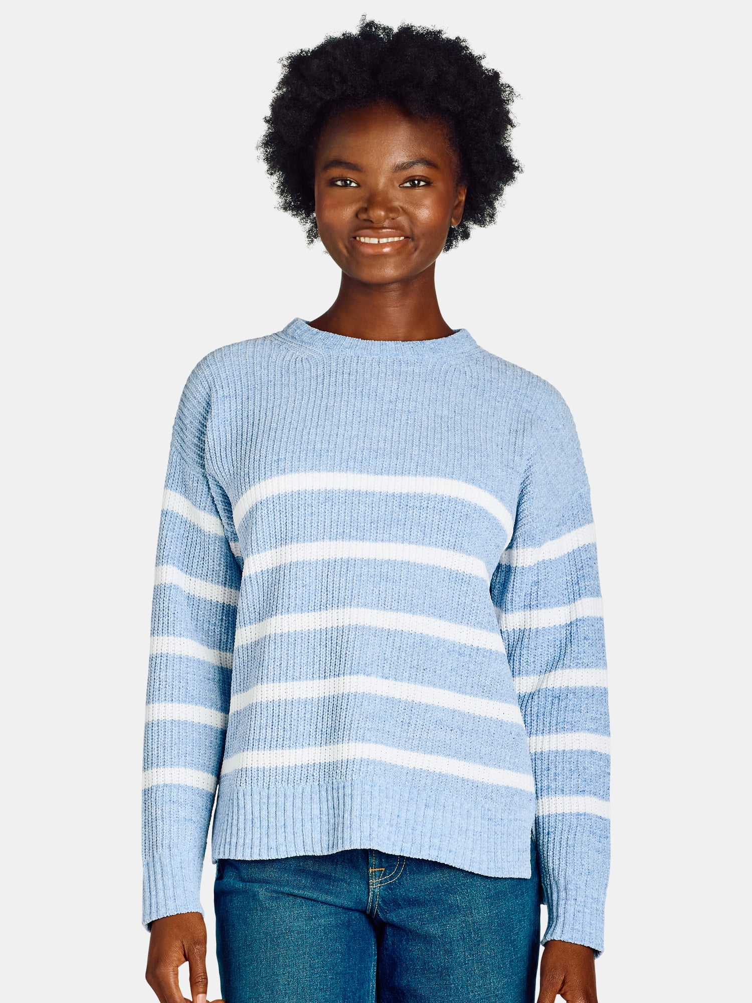 Time and Tru Women's Chenille Sweater with Long Sleeves, Midweight, Sizes XS-XXXL