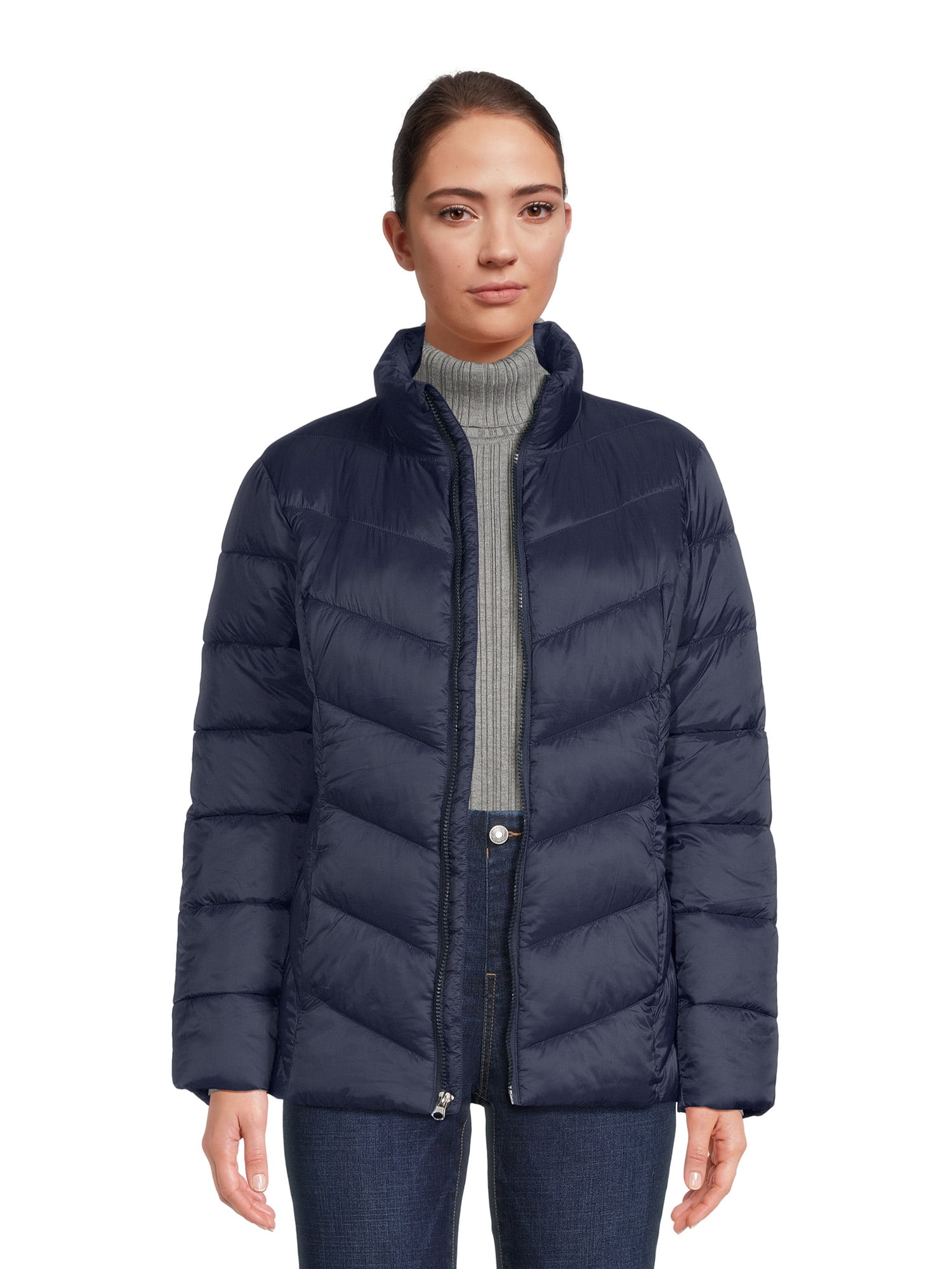 Time and Tru Women's Chevron Midweight Puffer Jacket, Sizes XS-3X ...