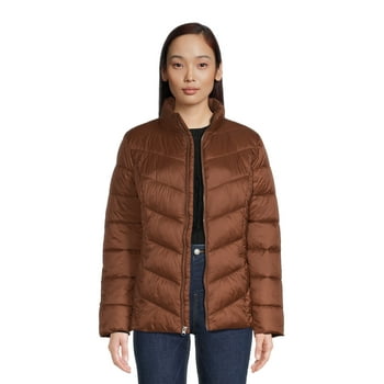 Time and Tru Women's Chevron Midweight Puffer Jacket, Sizes XS-3X