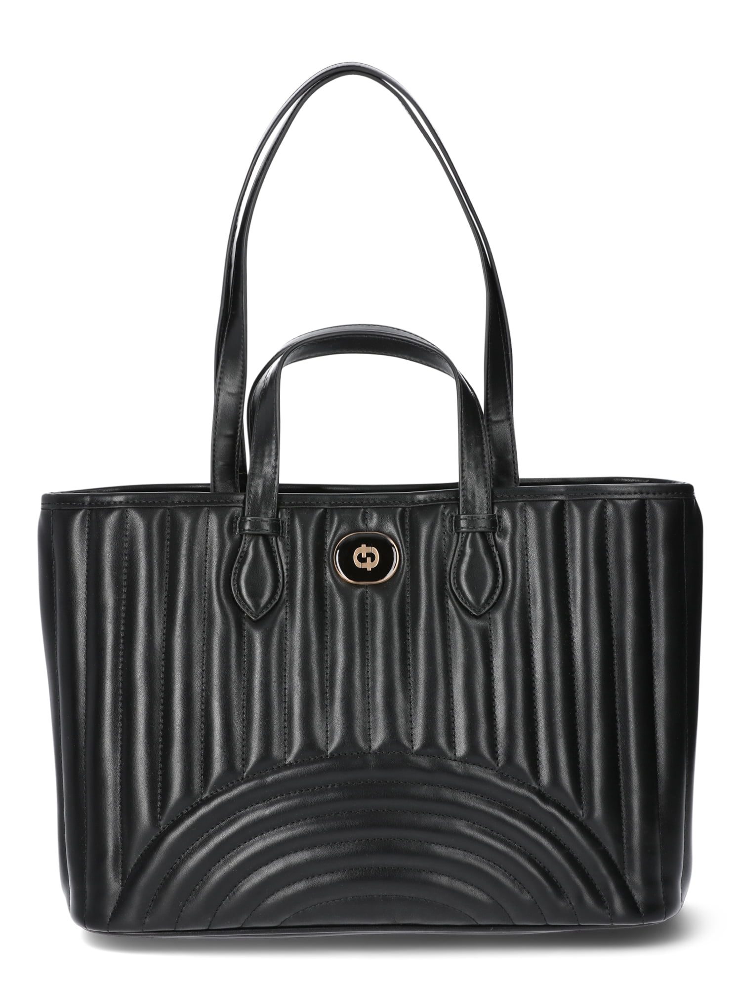 Time and Tru Women's Chloe Quilted Tote Bag Black Vinyl