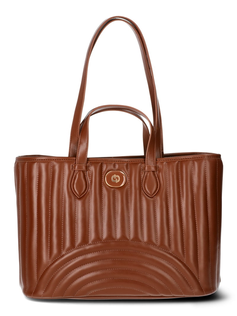 Time and Tru Women's Chloe Tote Bag, Brown Quilted