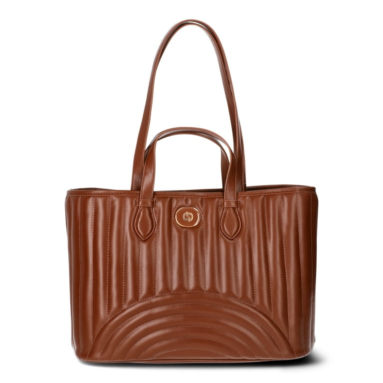Time and Tru Women s Chloe Tote Bag Brown Quilted Walmart