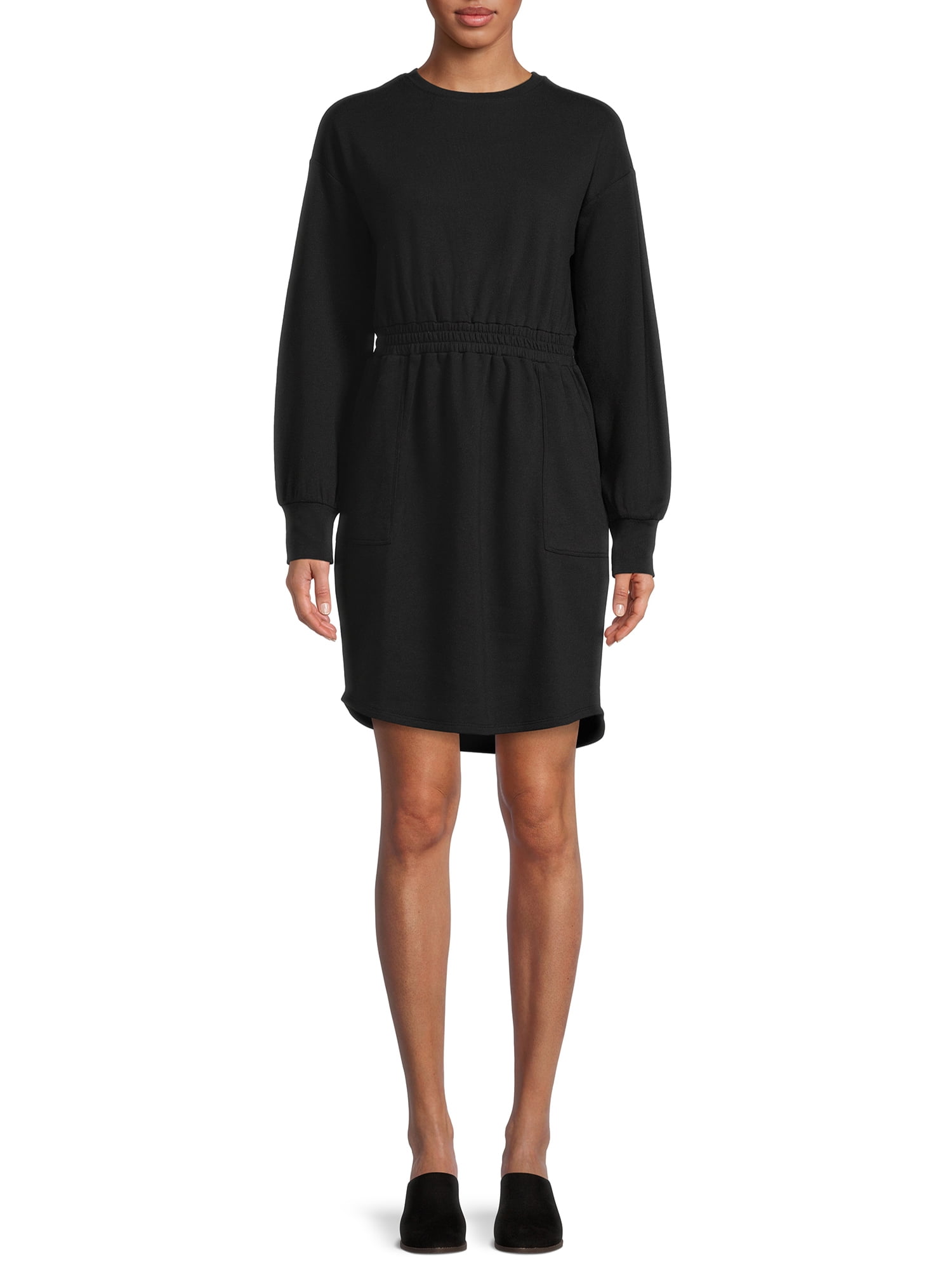 Time and Tru Women`s Cinched Waist Sweatshirt Dress, Sizes XSXXXL