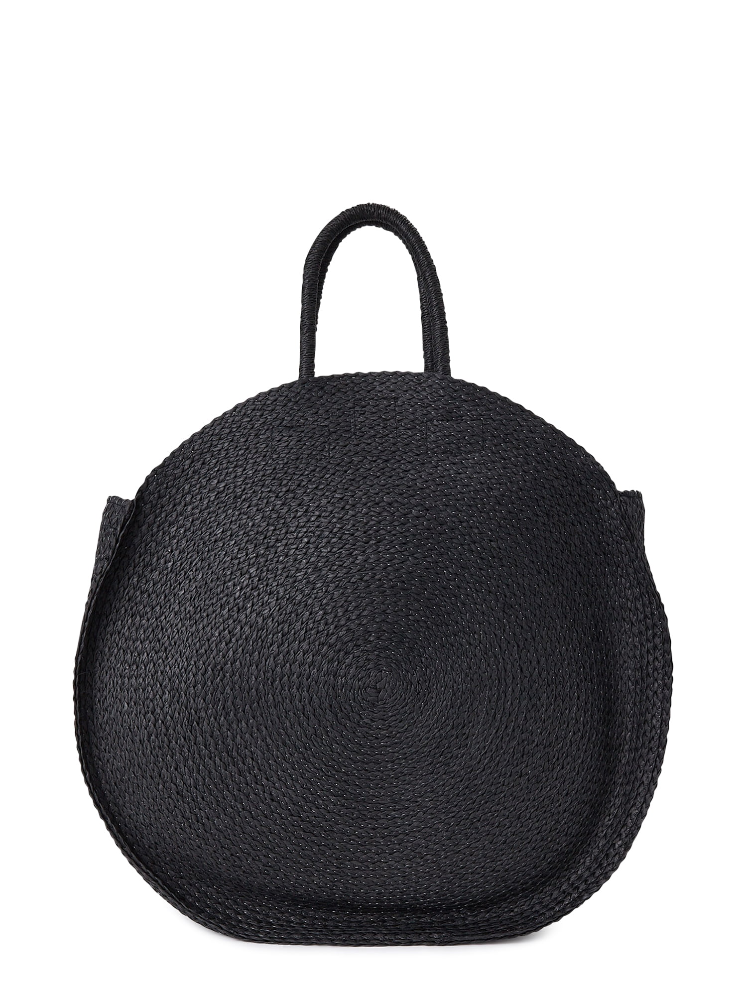 Time and Tru Women's Circle Straw Beach Tote Bag Oversized Black