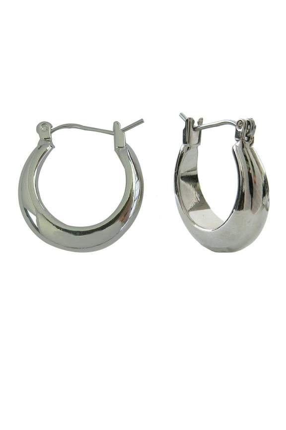 Women's Silver Plated Click-on Hoop Earring, 1 Pair