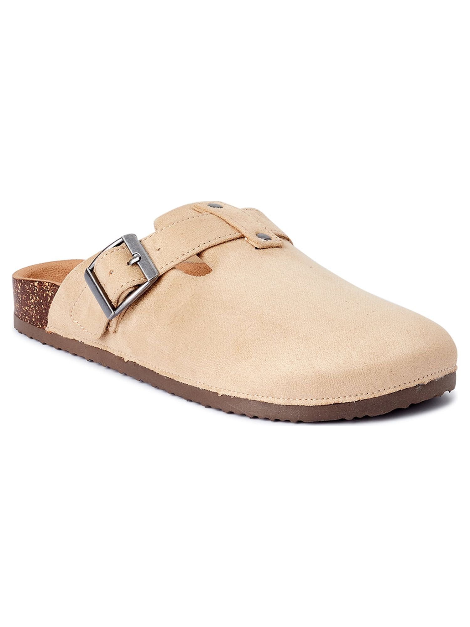 Time and Tru Women's Clogs Buckled Microfiber Casual and Dress Shoes, Flat, Black
