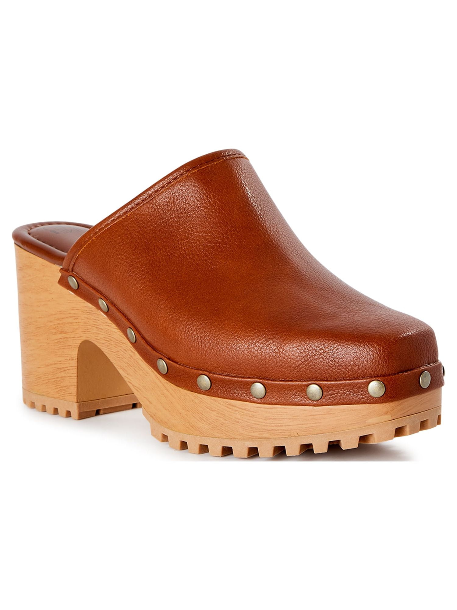 Time and Tru Women's Comet Wooden Heel Mules