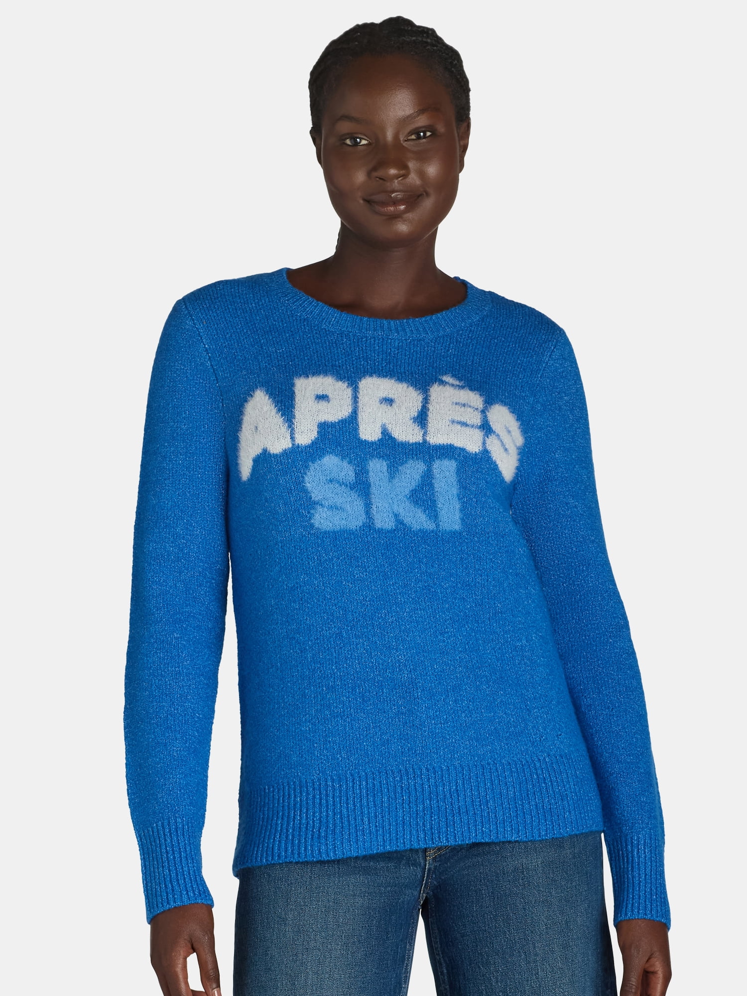 Time and Tru Women’s Conversational Crewneck Sweater, Lightweight, Size XS-XXXL