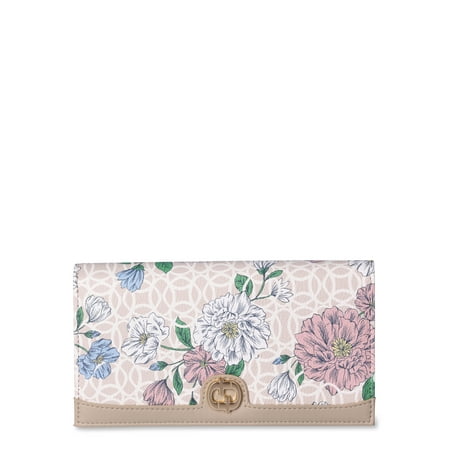 Time and Tru Women's Cora Double Gusset Bifold Wallet, Floral Print