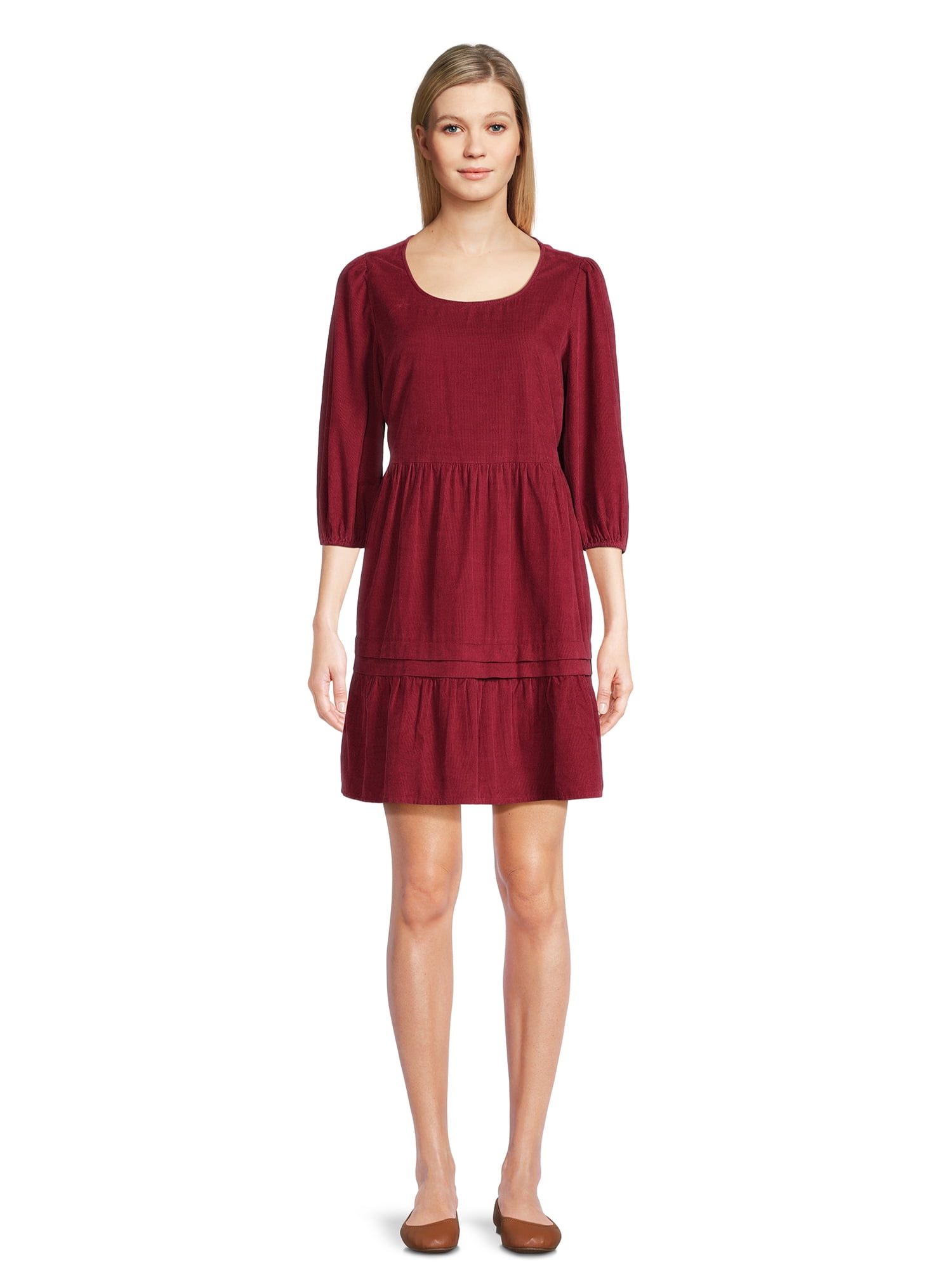 Time and Tru Women's Corduroy Dress with 3/4-Length Sleeves, Sizes XS ...