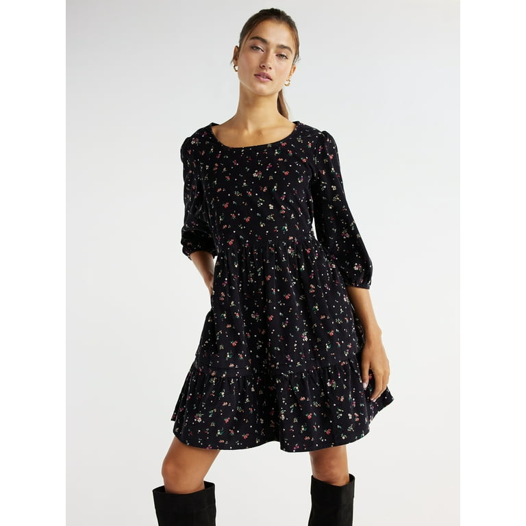 Time and Tru Women's Corduroy Dress with 3/4-Length Sleeves, Sizes XS-XXXL  - Walmart.com