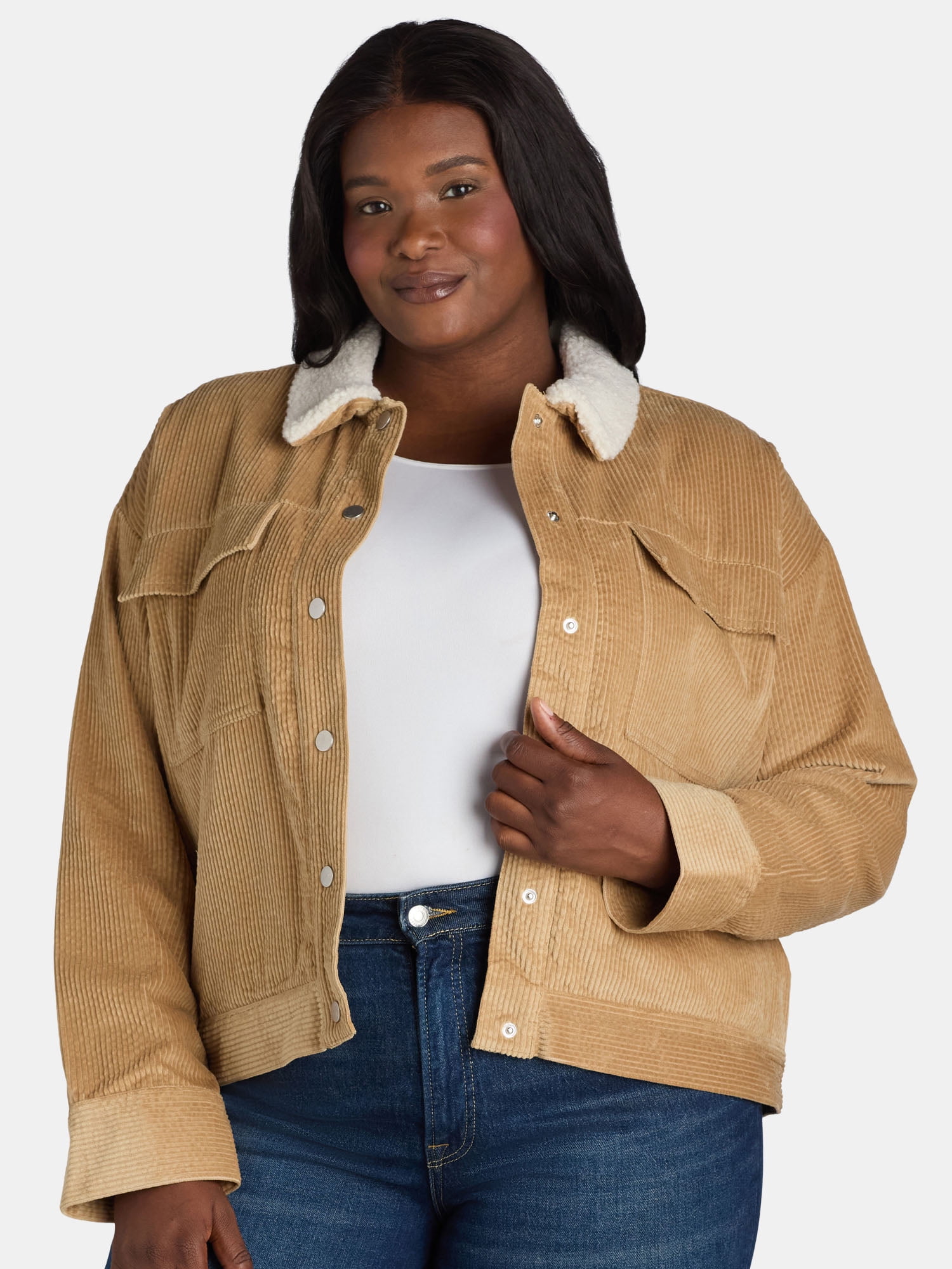 Time and Tru Women s and Women s Plus Corduroy Utility Jacket Sizes XS 3X Walmart