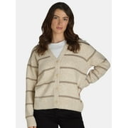 TIME & TRU Time and Tru Women's and Women's Plus Metallic Striped Cardigan Sweater, Midweight, Sizes XS-4X