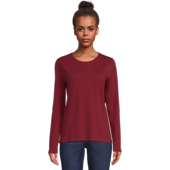 Time and Tru Women's Core Tee with Long Sleeves, Sizes S-3XL