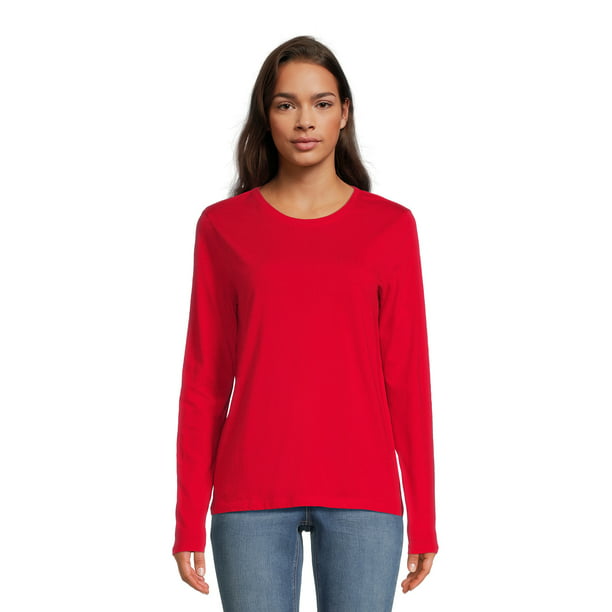 Time and Tru Women's Core Tee with Long Sleeves, Sizes S-3XL - Walmart.com