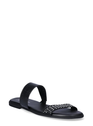 Time & Tru Women's Size 10W Black Memory Bow Flip Flops Flat Sandals Slides  NWT