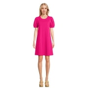 Time and Tru Women's Cotton A-Line Dress with Puff Sleeves, Sizes XS-XXXL
