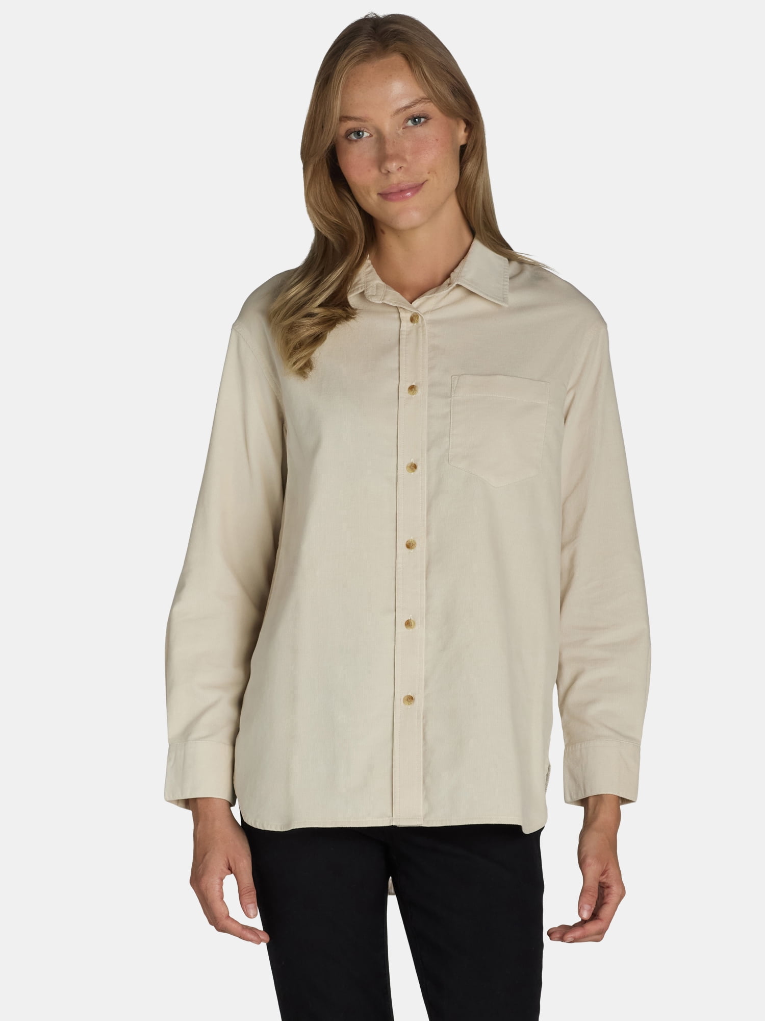 Time and Tru Women’s Cotton Corduroy Shirt with Long Sleeves, Sizes XS-XXXL