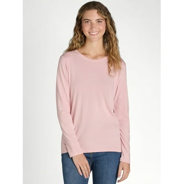 Time and Tru Women's Cotton Crewneck Tee with Long Sleeves, Single and 3 Pack, Sizes XS-XXXL