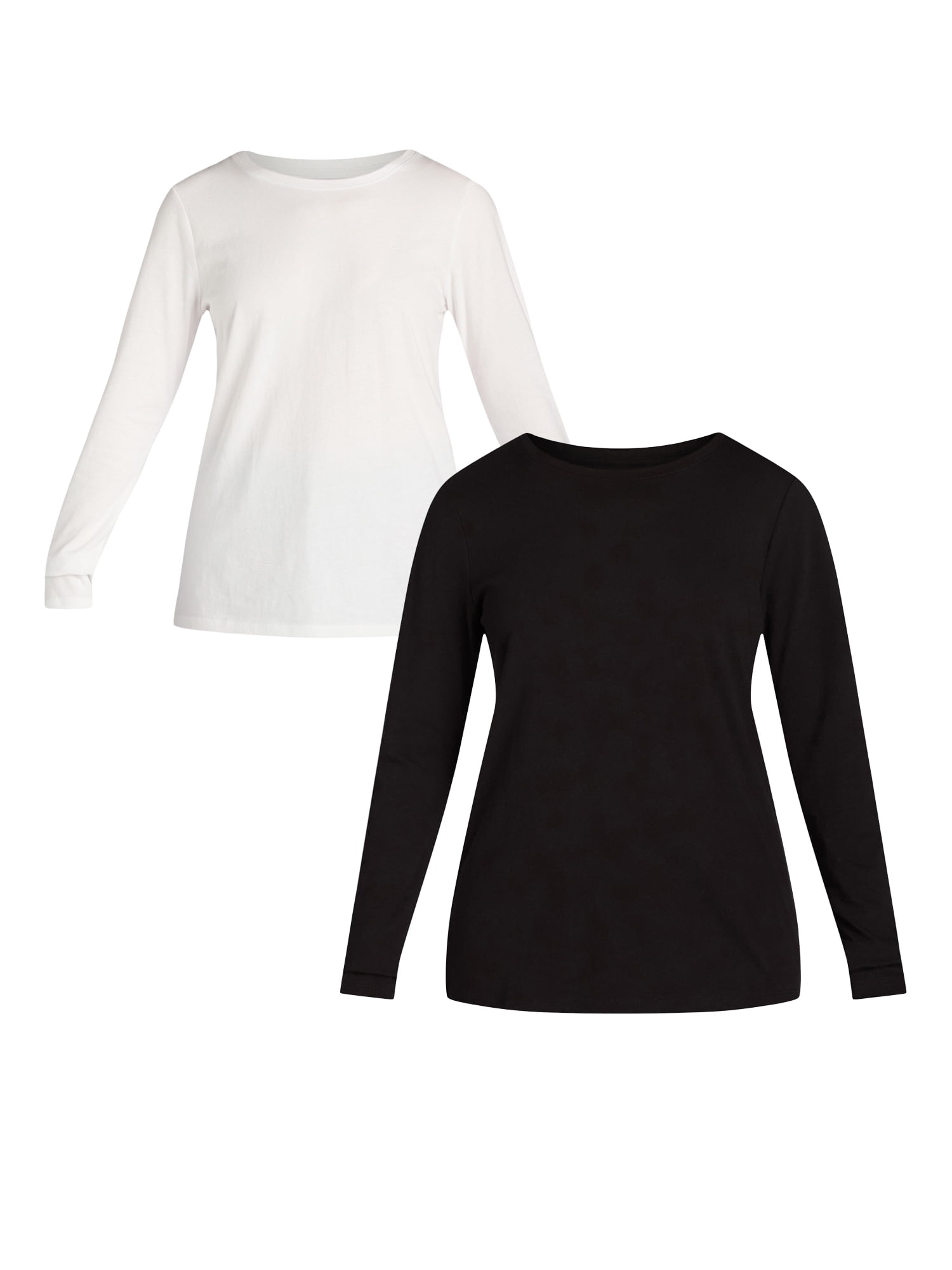 Time and Tru Women's Cotton Crewneck Tee with Long Sleeves, Single and 3 Pack, Sizes XS-XXXL