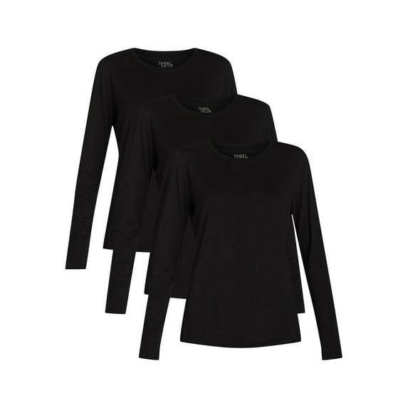 Time and Tru Women's Cotton Crewneck Tee with Long Sleeves, Single and 3 Pack, Sizes XS-XXXL