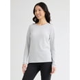 thumbnail image 1 of Time and Tru Women's Cotton Crewneck Tee with Long Sleeves, Size XS-XXXL, 1 of 4