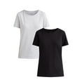 thumbnail image 1 of Time and Tru Women's Crewneck Tee with Short Sleeves, 2-Pack, Size XS-XXXL, 1 of 7