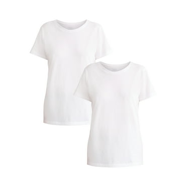 Time and Tru Women's Cotton Crewneck Tee with Short Sleeves, 2-Pack, Size XS-XXXL