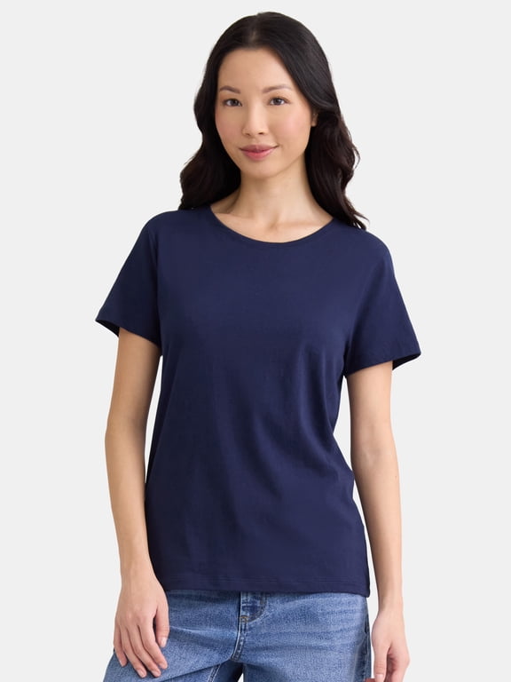 Women's Cotton Crewneck Tee with Short Sleeves, Size XS-XXXL