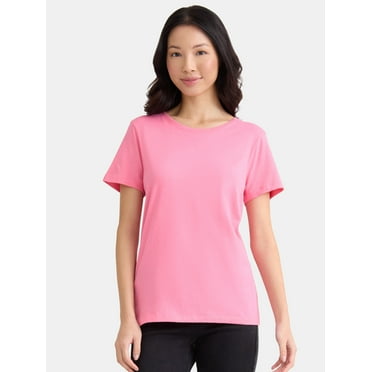 Time and Tru Women's Cotton Crewneck Tee with Short Sleeves, Size XS-XXXL